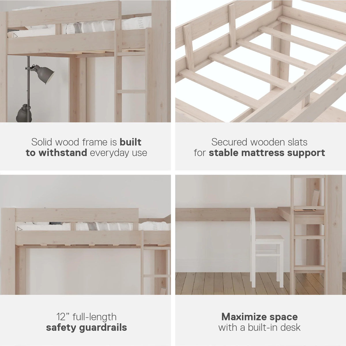 Twin Solid Wood Loft Bed with Desk A530