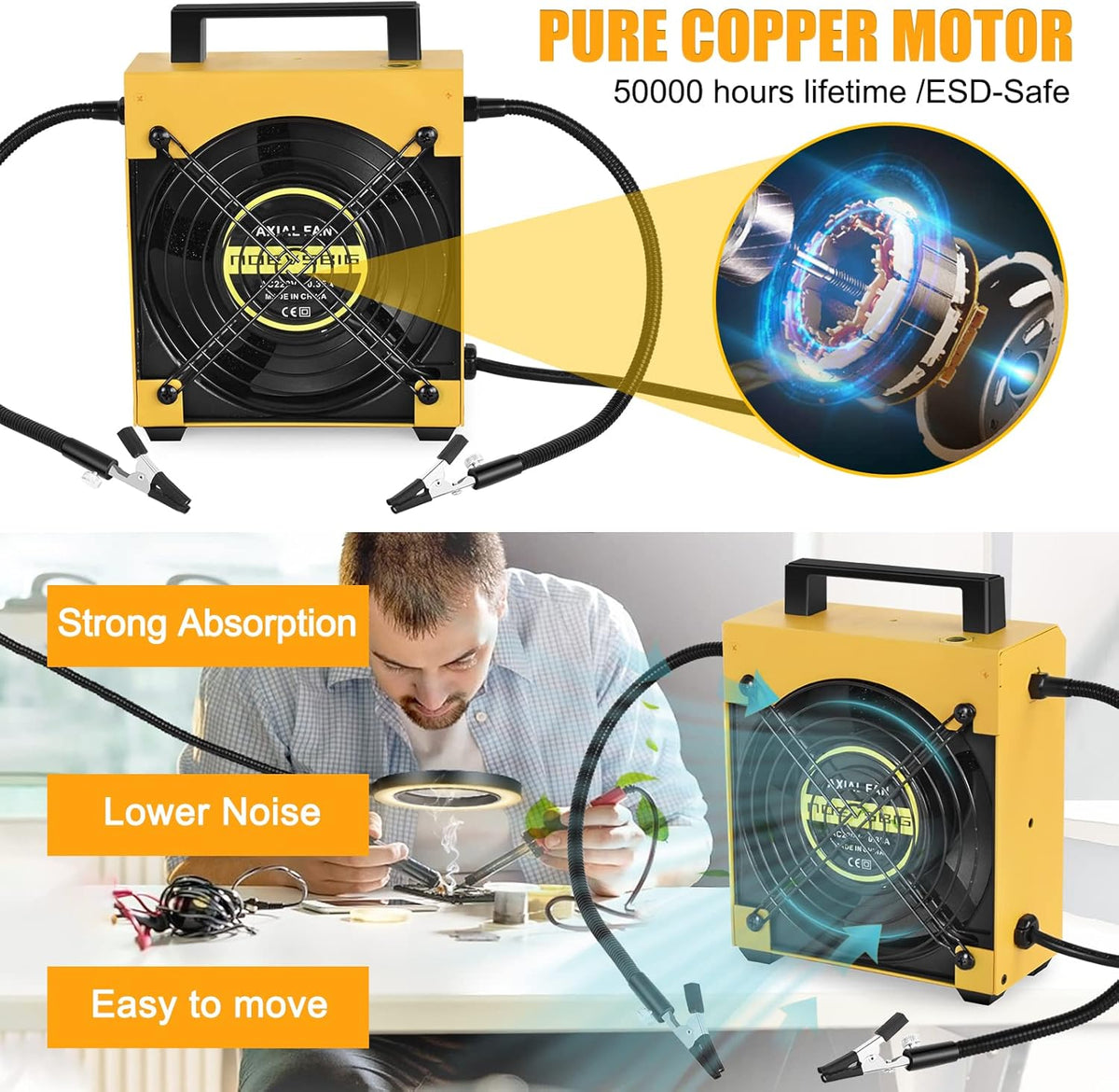3 PCS Carbon Filter Solder Fume Extractor with LED Magnifying Lamp and Flexible Arms H8772