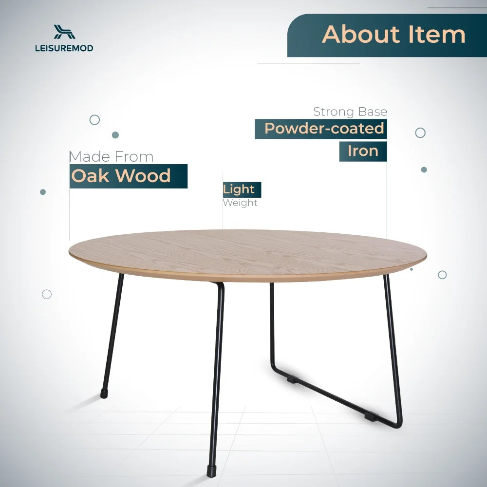 Mid Century Modern Round Coffee Table with Wood Top C1035
