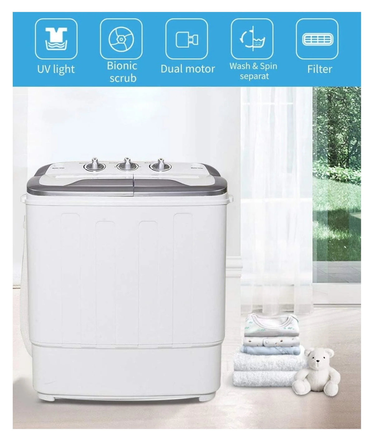 Compact Mini Washer Machine with 8 lbs Washing and 5 lbs Spin Dryer M248