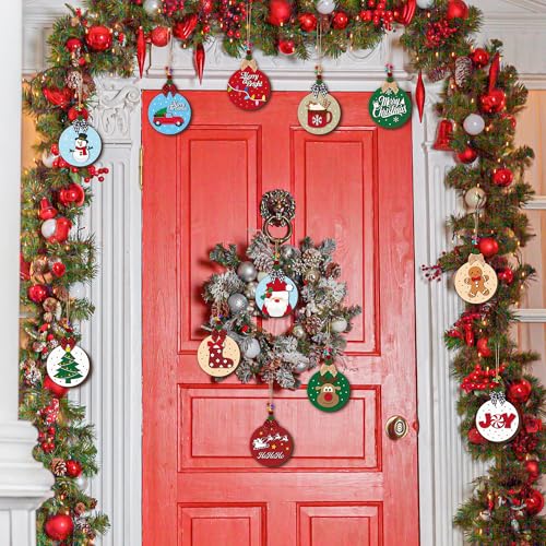 12 Styles Unfinished Wooden Christmas Ornaments Kit with Paint Pens C49307