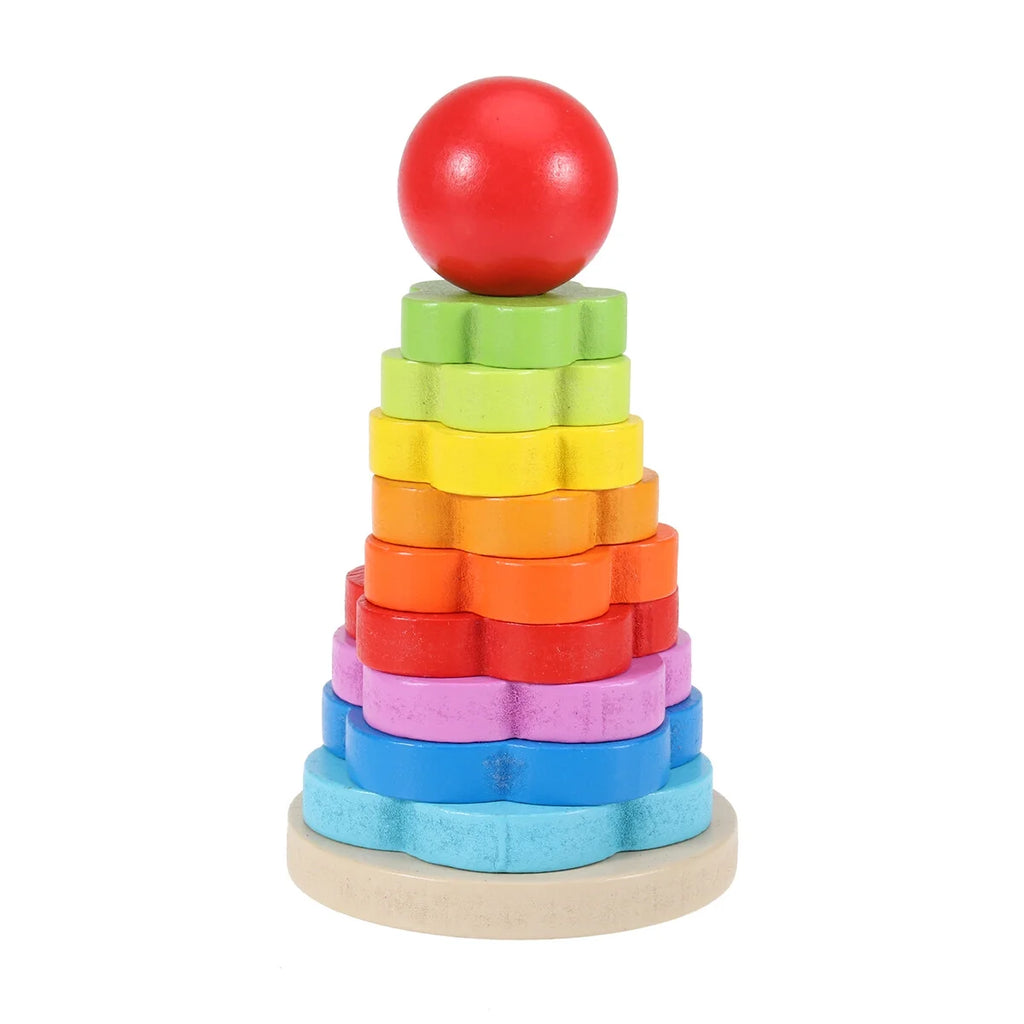 Rainbow Stacking Game Toy Circle Building Blocks Tower Educational Wooden Toy H54663