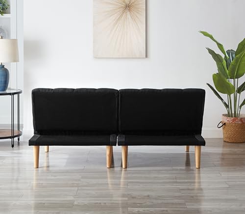 Blue Corduroy Convertible Futon Sofa Bed with Wooden Legs Q117744