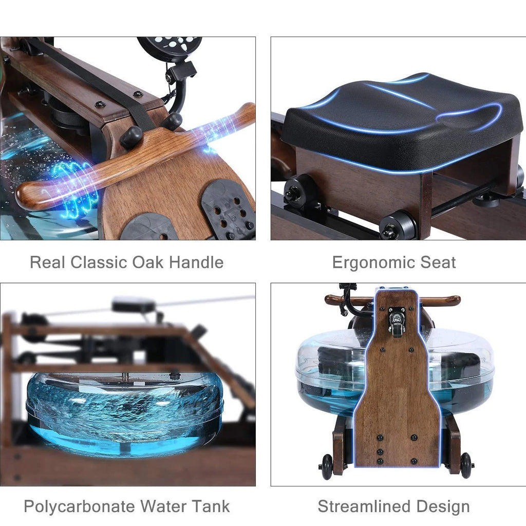 Foldable Solid Wood Water Rowing Machine With LCD Monitor M4255