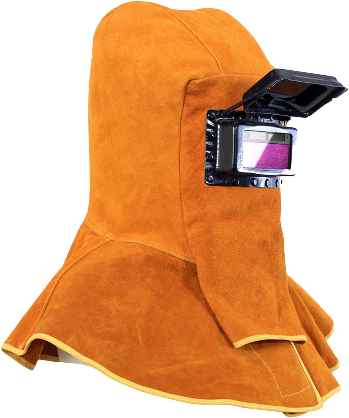 Yellow Leather Welding Helmet with Solar Auto Darkening Filter Q389006