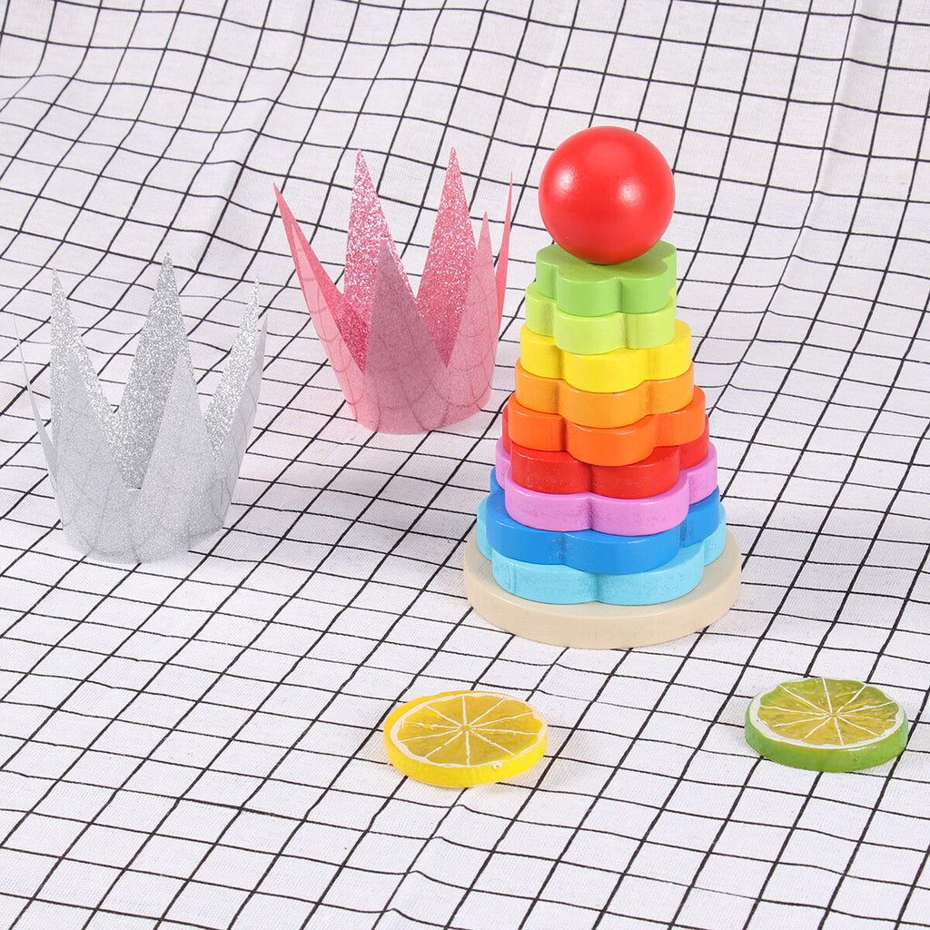 Rainbow Stacking Game Toy Circle Building Blocks Tower Educational Wooden Toy H54663