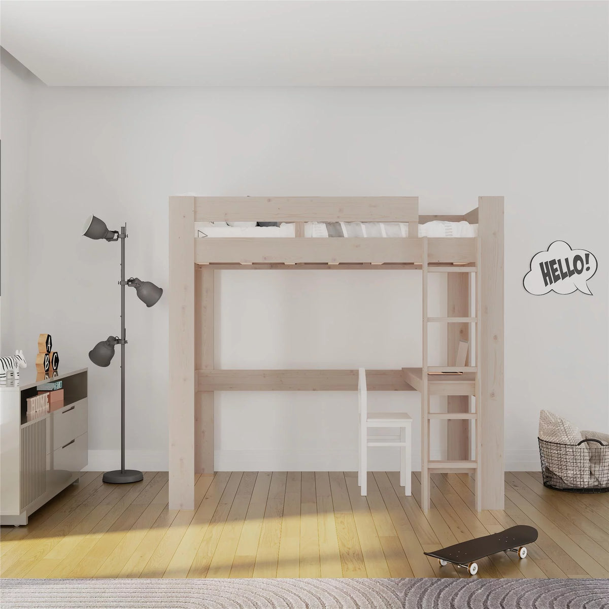 Twin Solid Wood Loft Bed with Desk A530