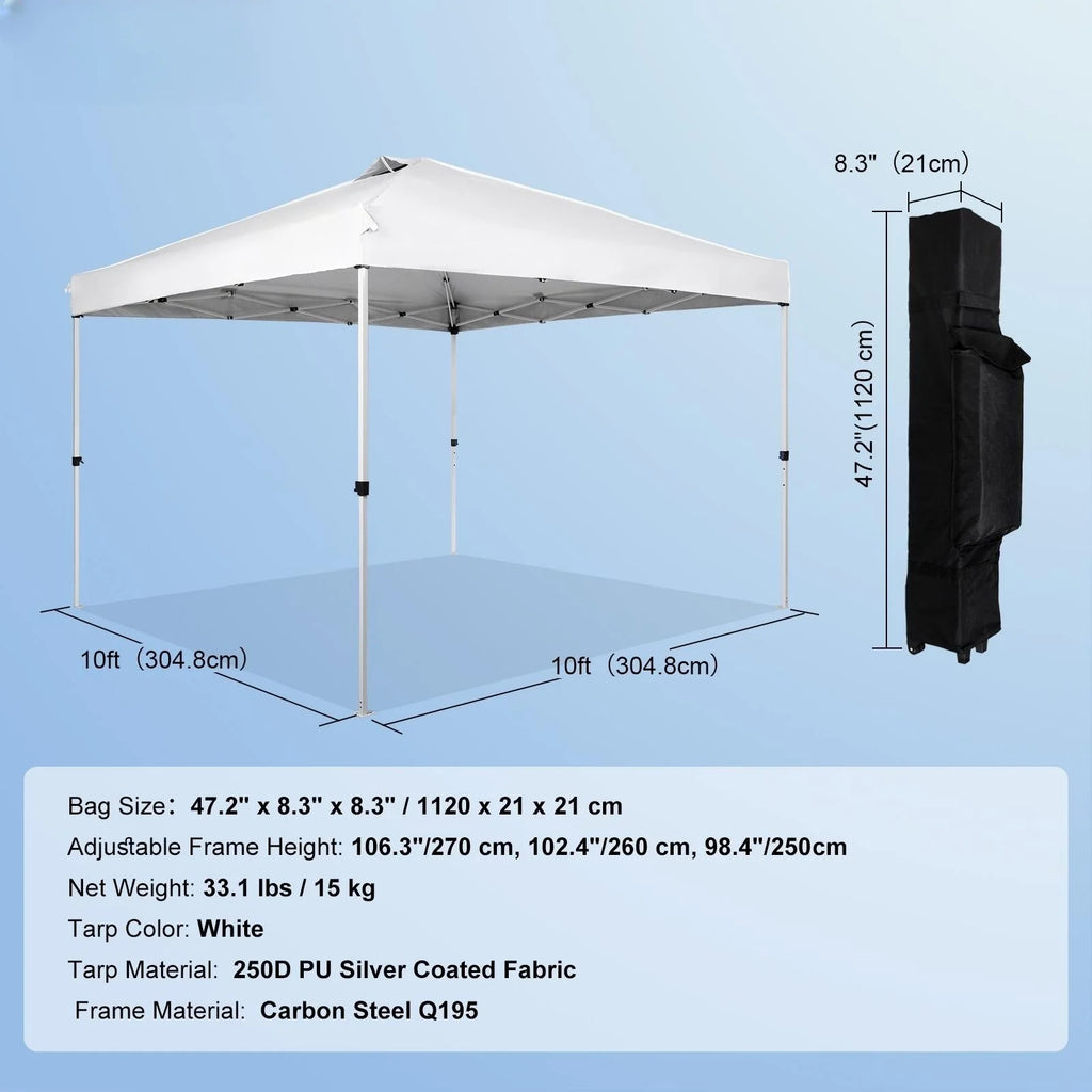 10 x 10 ft Pop Up Canopy Tent with Roller Bag and 4 Sandbags H573