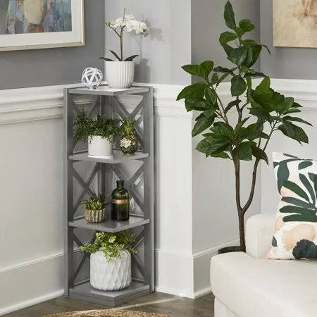 Grey 3-Shelf Corner Bookcase Z3552