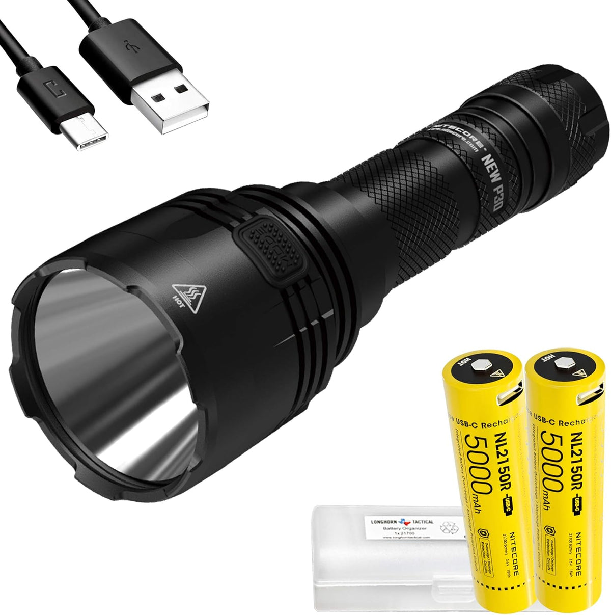 1000 Lumen Long Throw Flashlight with 2X 5000mAh USB-C Rechargeable Battery Q611356