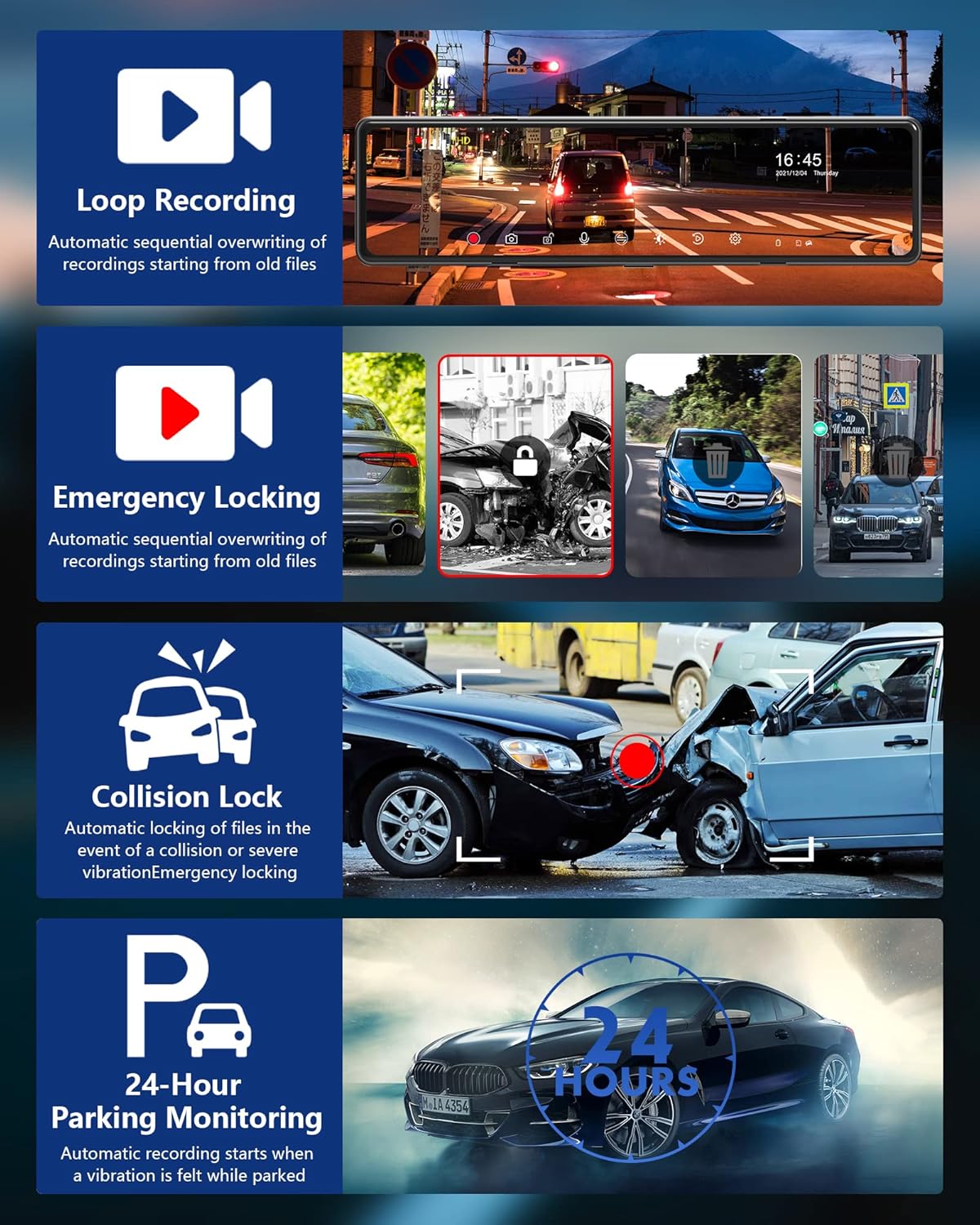 Mirror Dash Cam with Detached Front Camera 11 Rear View Mirror Camera Front and Rear FHD 1080P Waterproof Backup Camera Full Touch Screen with Night Vision R203086