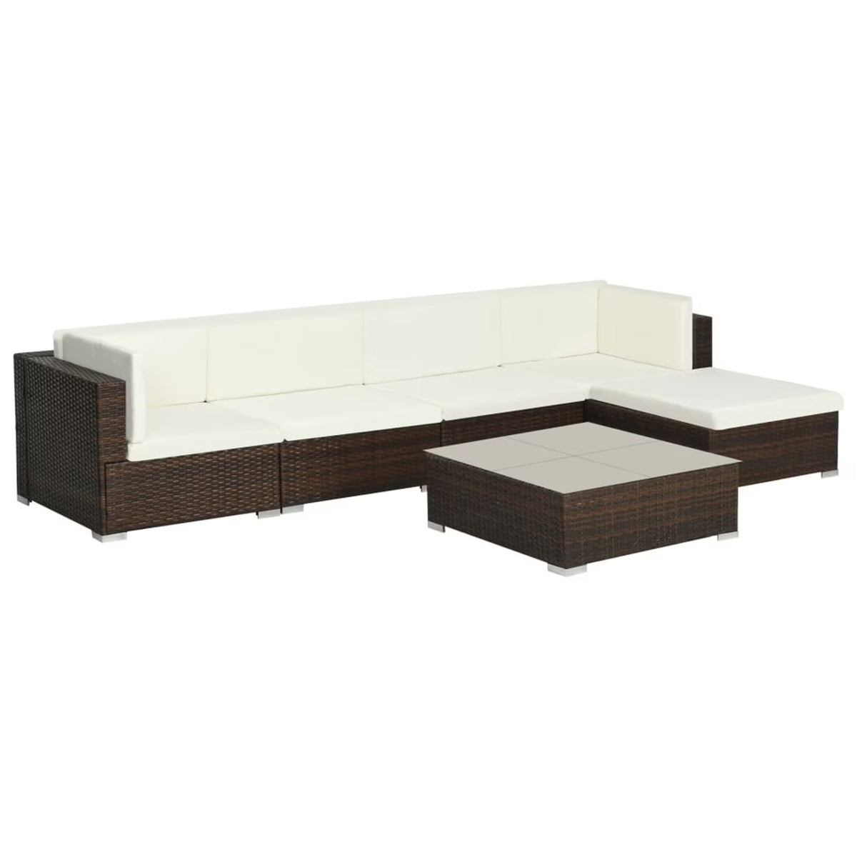 6 Piece White Cushioned Poly Rattan Patio Conversation Set with Coffee Table T25006