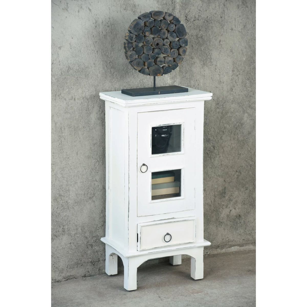 1-Door Wood End Table/Nightstand in Distressed White O4561