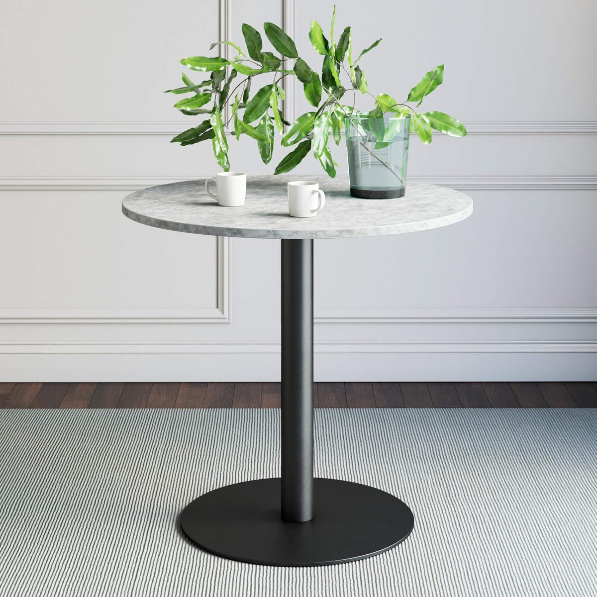 Black/Gold Kitchen Dining Table with Faux Carrara Marble Top Y366437