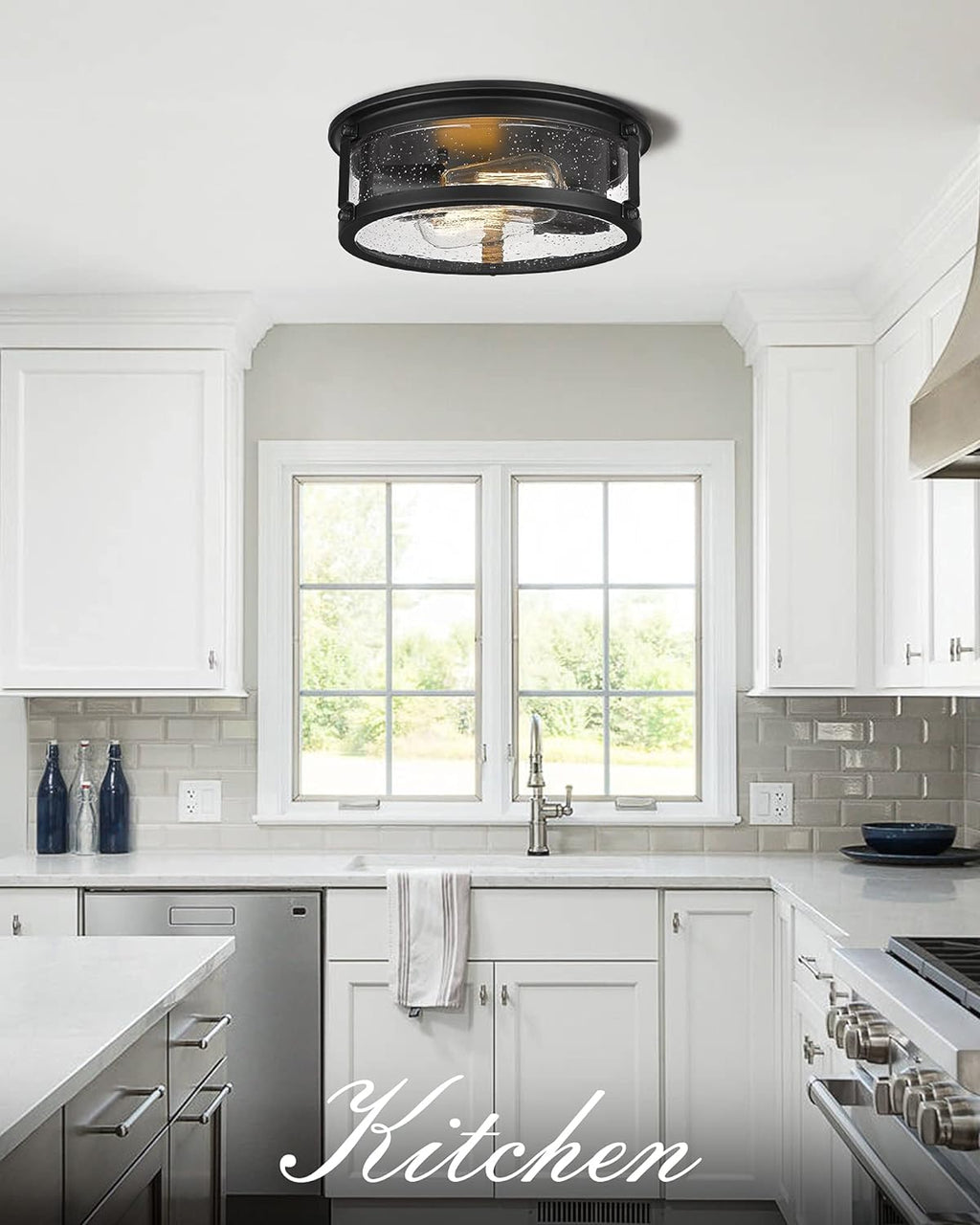 Matte Black 2-Light Metal Cage Ceiling Light B29636