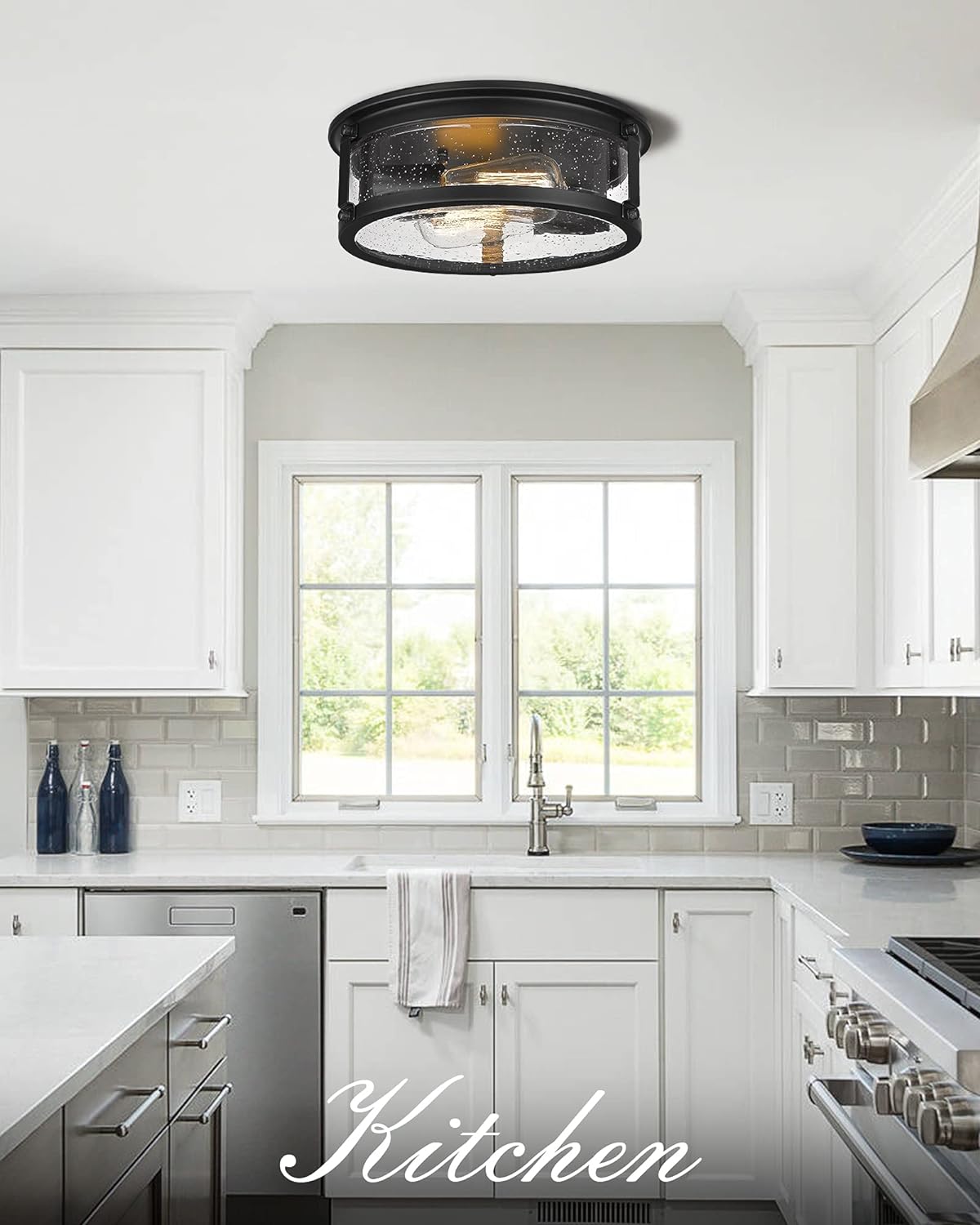 Matte Black 2-Light Metal Cage Ceiling Light B29636