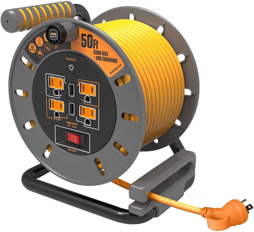 75 Feet 12AWG Power Outlet Cord Reel with USB Charging Ports C50628