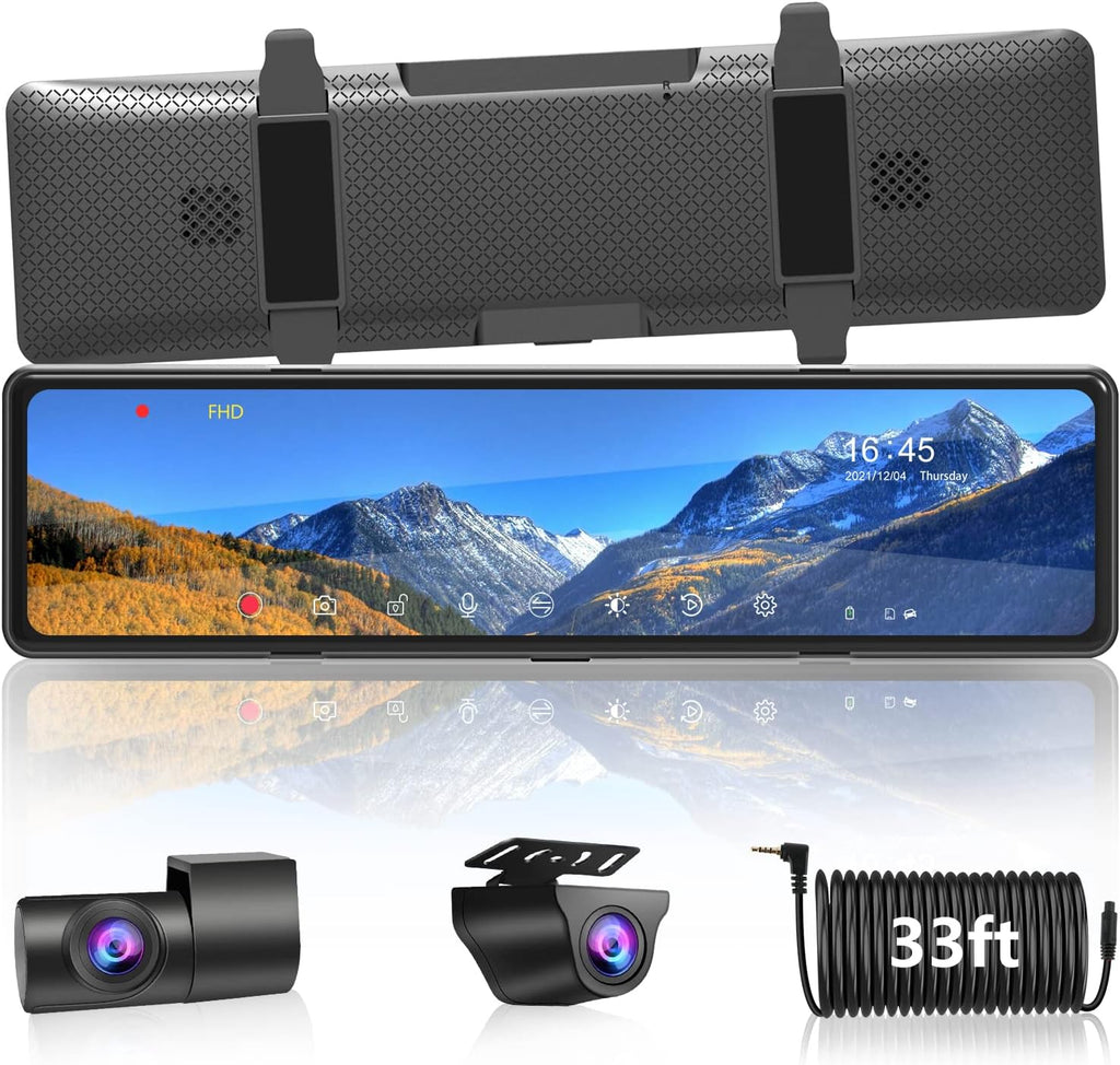 Mirror Dash Cam with Detached Front Camera 11 Rear View Mirror Camera Front and Rear FHD 1080P Waterproof Backup Camera Full Touch Screen with Night Vision R203086