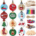 12 Styles Unfinished Wooden Christmas Ornaments Kit with Paint Pens C49307