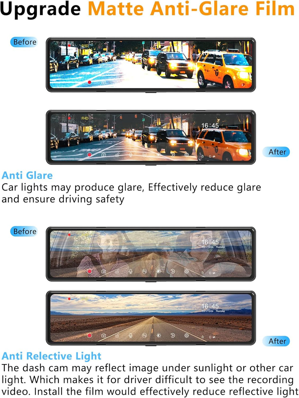 Mirror Dash Cam with Detached Front Camera 11 Rear View Mirror Camera Front and Rear FHD 1080P Waterproof Backup Camera Full Touch Screen with Night Vision R203086