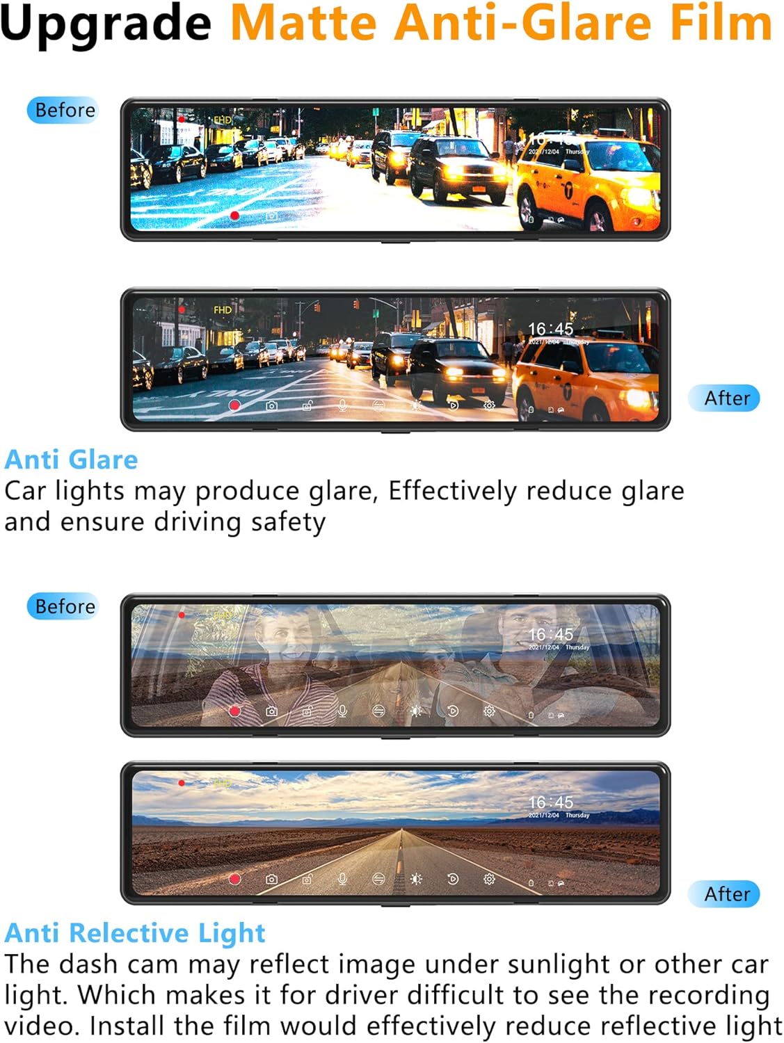 Mirror Dash Cam with Detached Front Camera 11 Rear View Mirror Camera Front and Rear FHD 1080P Waterproof Backup Camera Full Touch Screen with Night Vision R203086