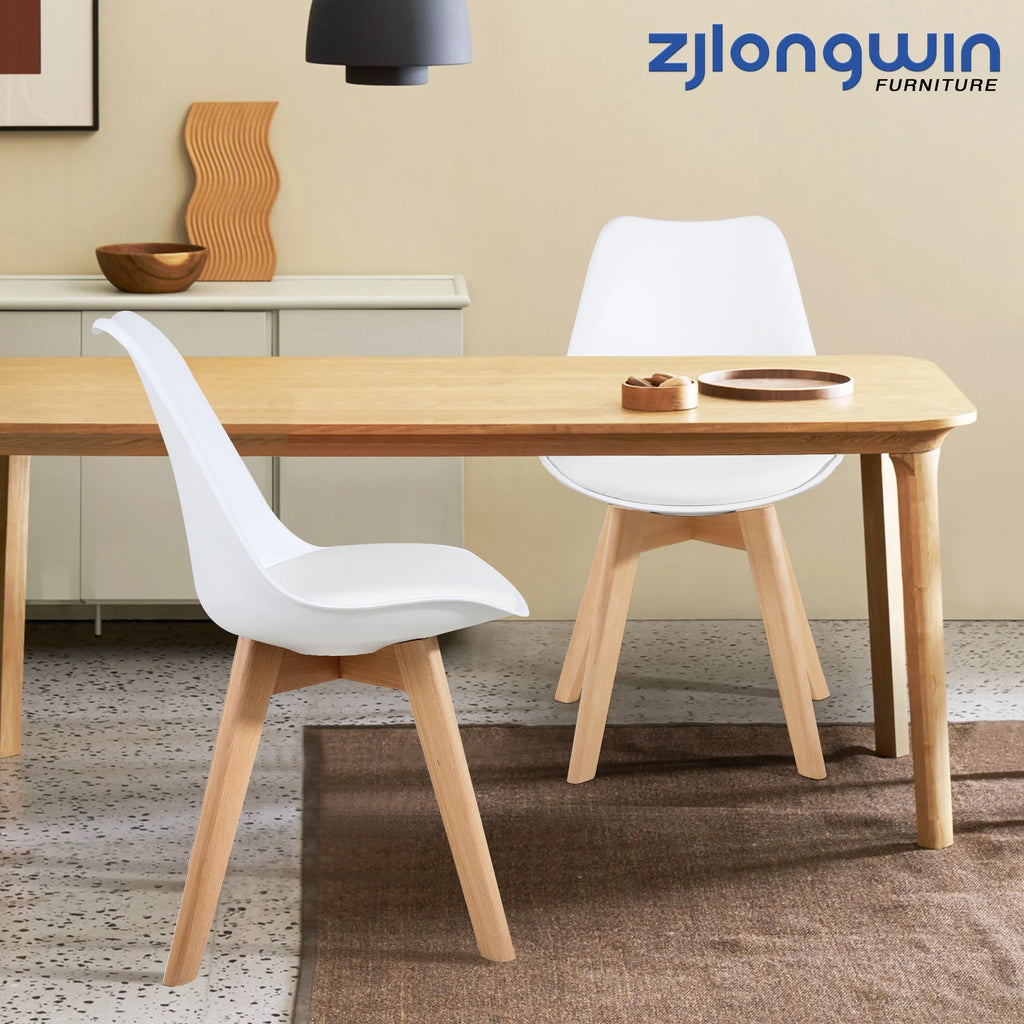 White Upholstered Dining Chair with Beech Wood Legs Set of 2 F74355