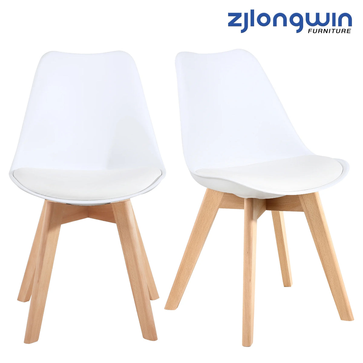 White Upholstered Dining Chair with Beech Wood Legs Set of 2 F74355