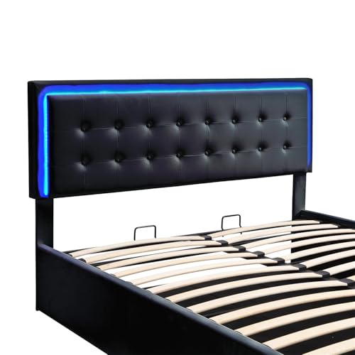 Queen Size Upholstered Bed with LED Headboard and 2 Nightstand with Drawers W3697