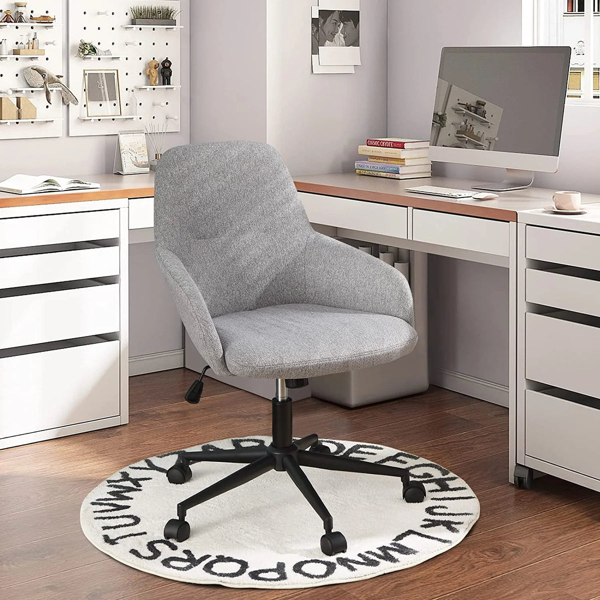 Grey Linen Fabric Upholstered Office Chair N216901