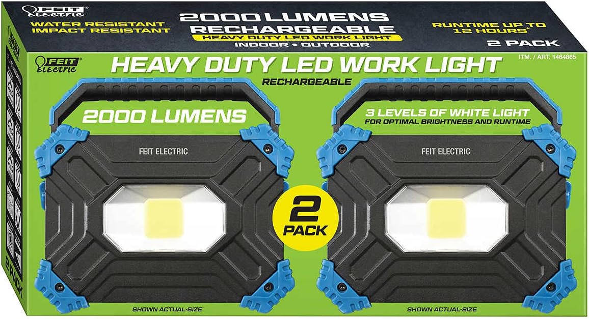 LED Rechargeable 2000 Lumen Work Light, 2-pack P403