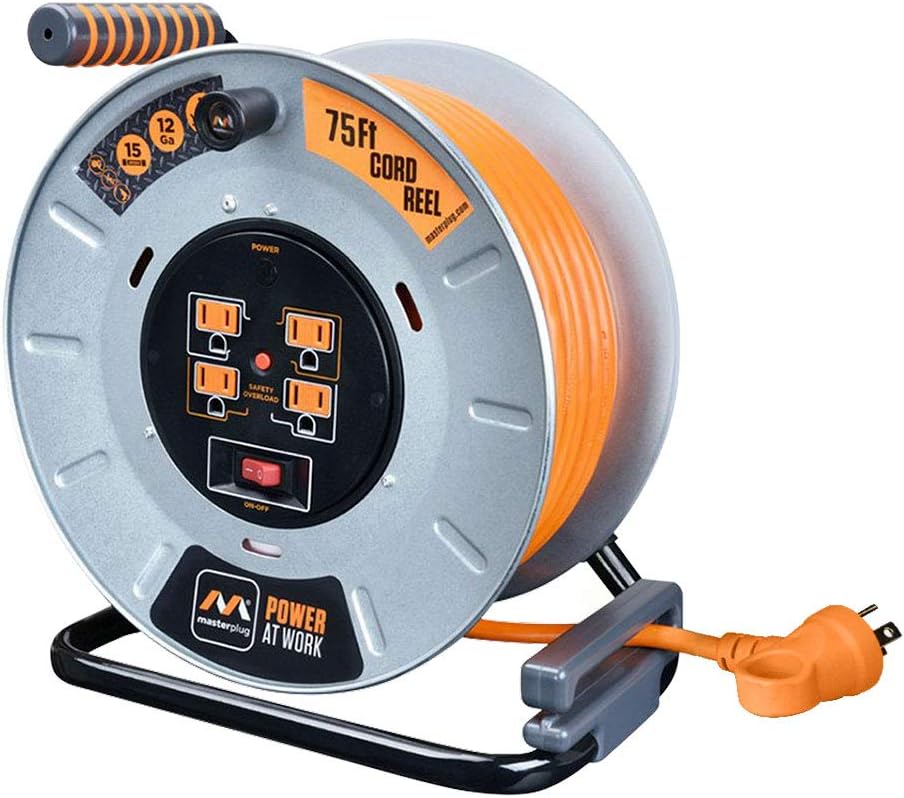 75 Feet 12AWG Power Outlet Cord Reel with USB Charging Ports C50628