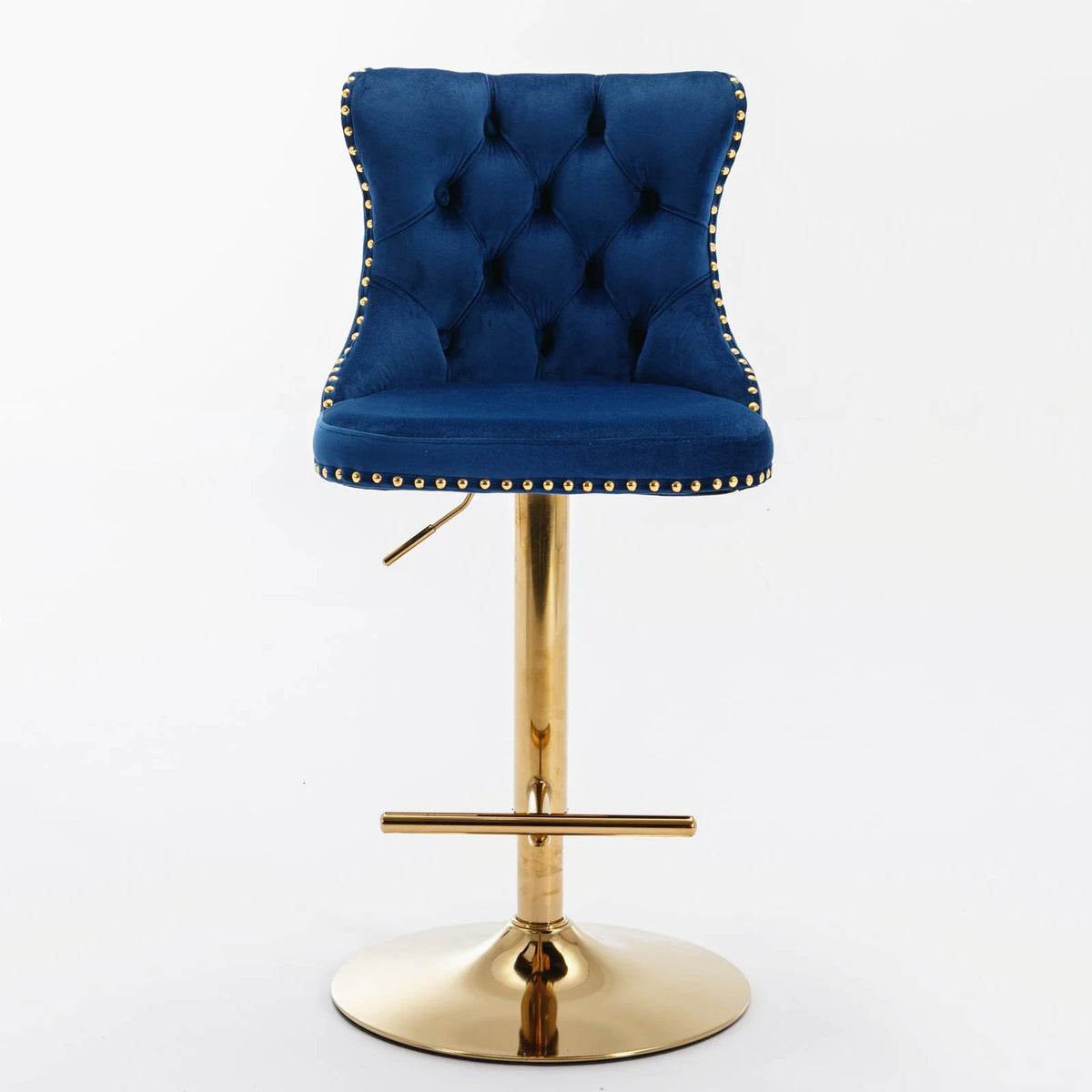 Golden Swivel Velvet Barstools Adjustable Height Blue Set of 2 T227992
