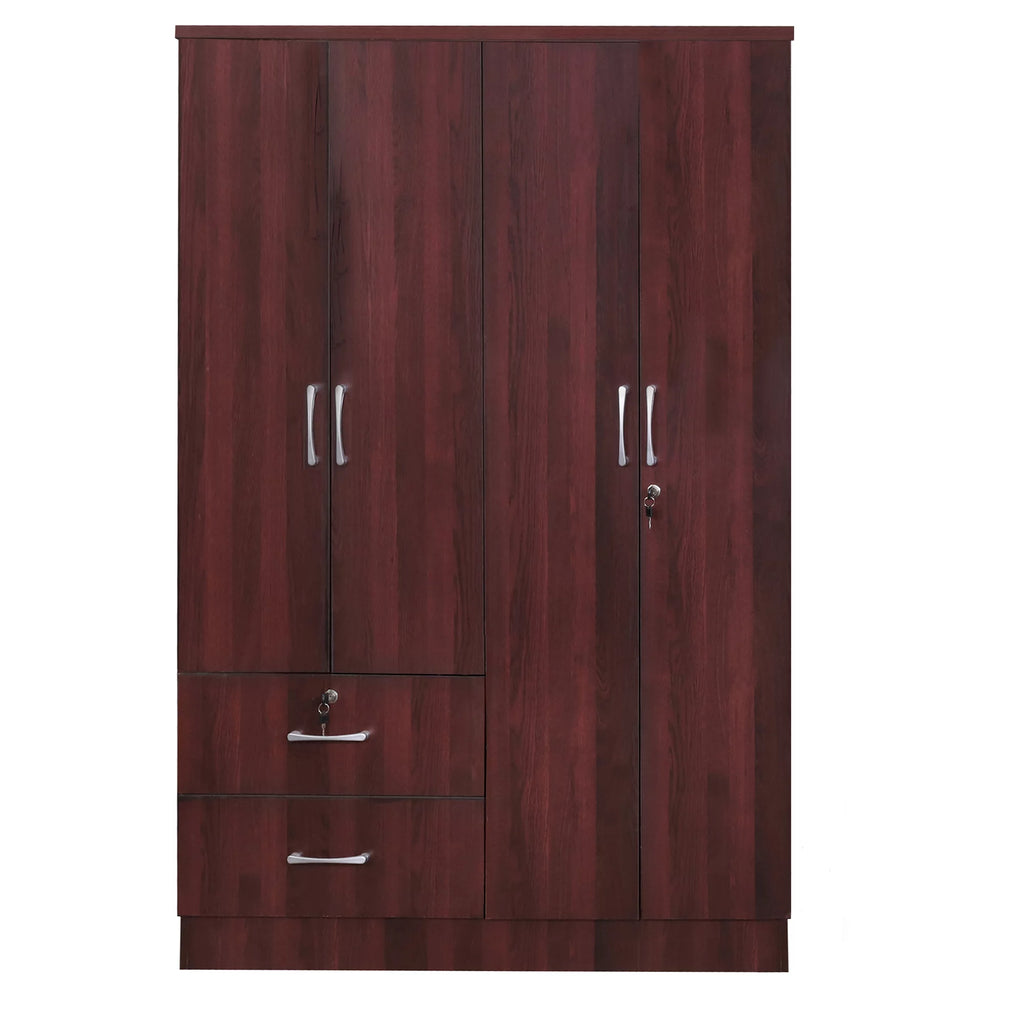 Wood 4 Doors 2 Drawers Armoire in Mahogany H39891