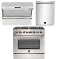 36 Inch Dual Fuel Range, Wall Mount Range Hood, Dishwasher V7066