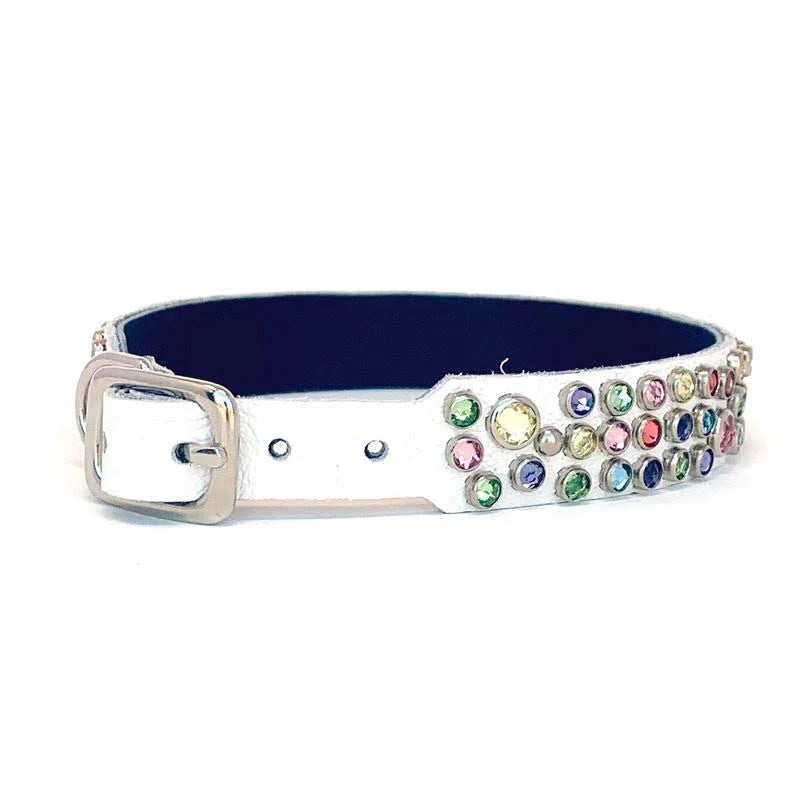 White Leather Dog Collar Size 16 X6534