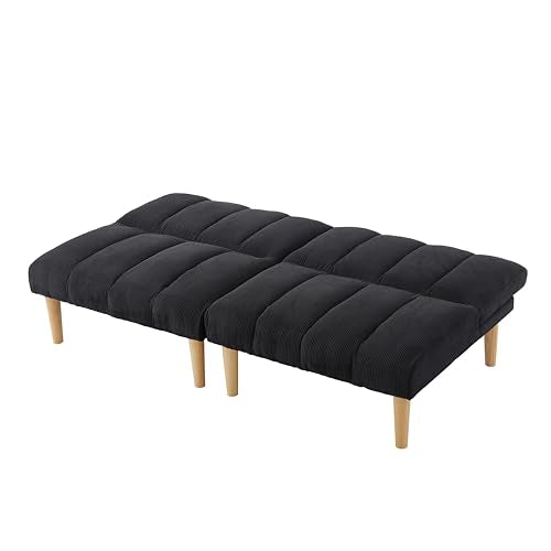 Blue Corduroy Convertible Futon Sofa Bed with Wooden Legs Q117744