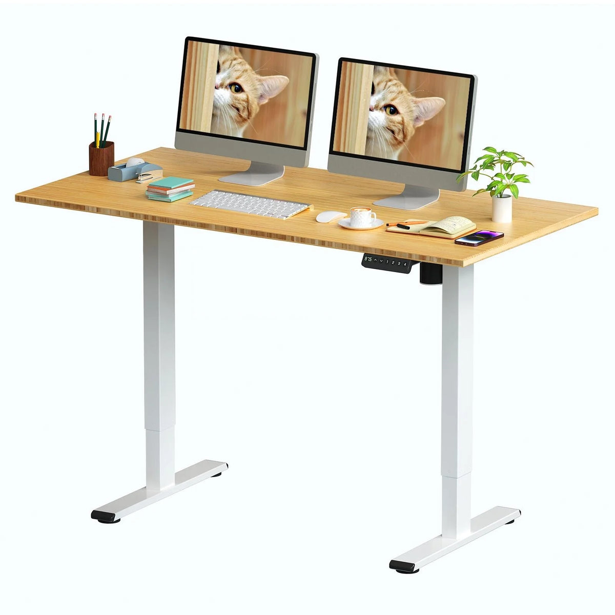 100% Bamboo Electric Standing Desk 60''X30'' White A8031