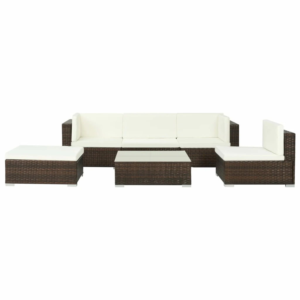 6 Piece White Cushioned Poly Rattan Patio Conversation Set with Coffee Table T25006