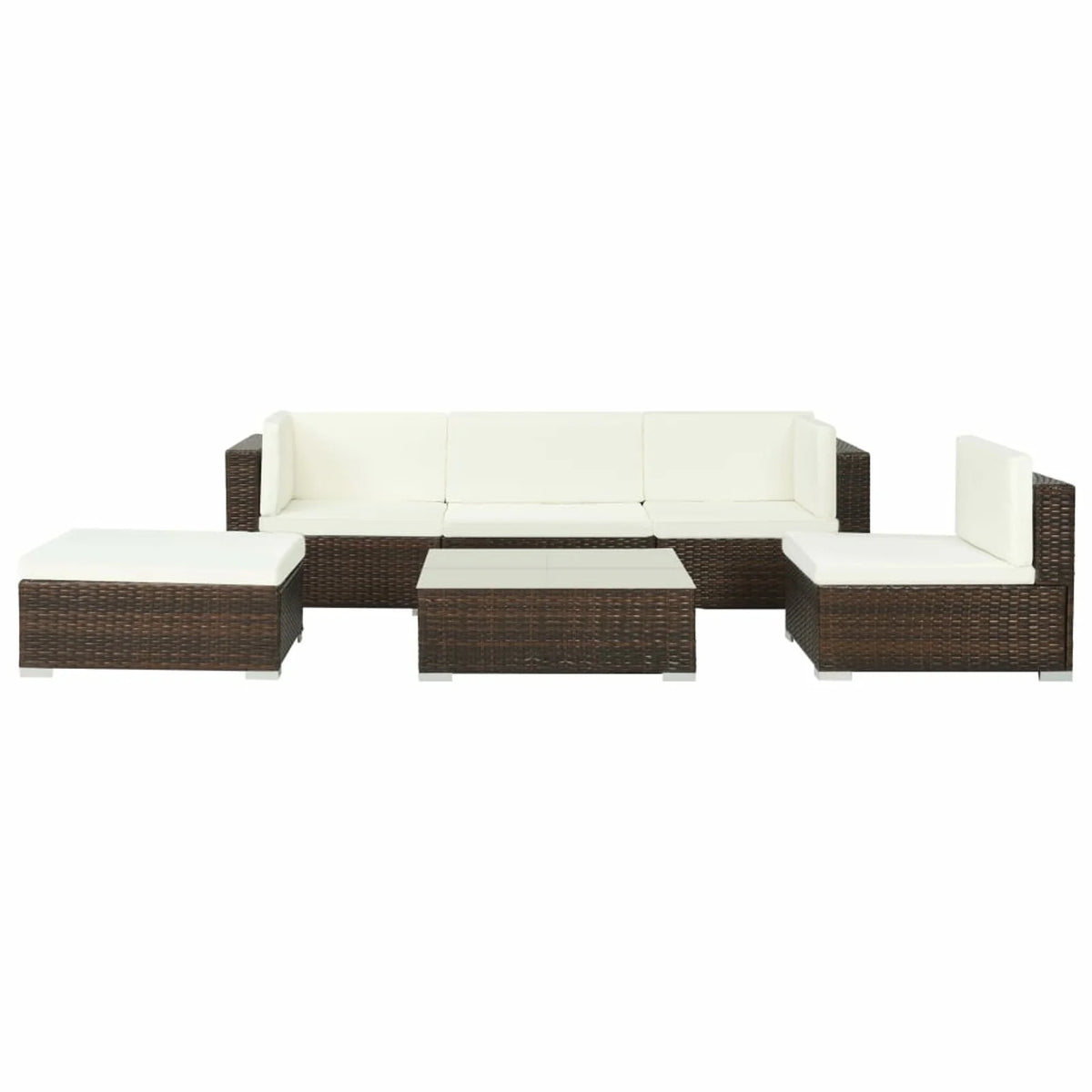 6 Piece White Cushioned Poly Rattan Patio Conversation Set with Coffee Table T25006