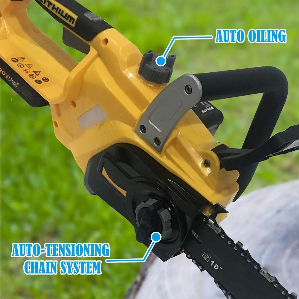 Cordless Chainsaw, 10-inch Brushless Chain Saw with 20V Rechargeable Batteries and Charger D32576