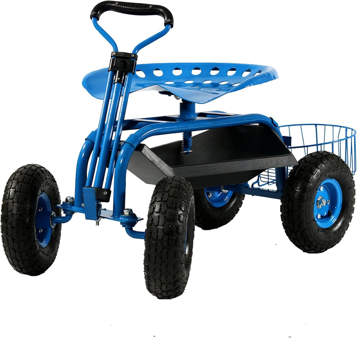 Blue Garden Cart Rolling Scooter with Swivel Seat & Utility Tool Tray K825