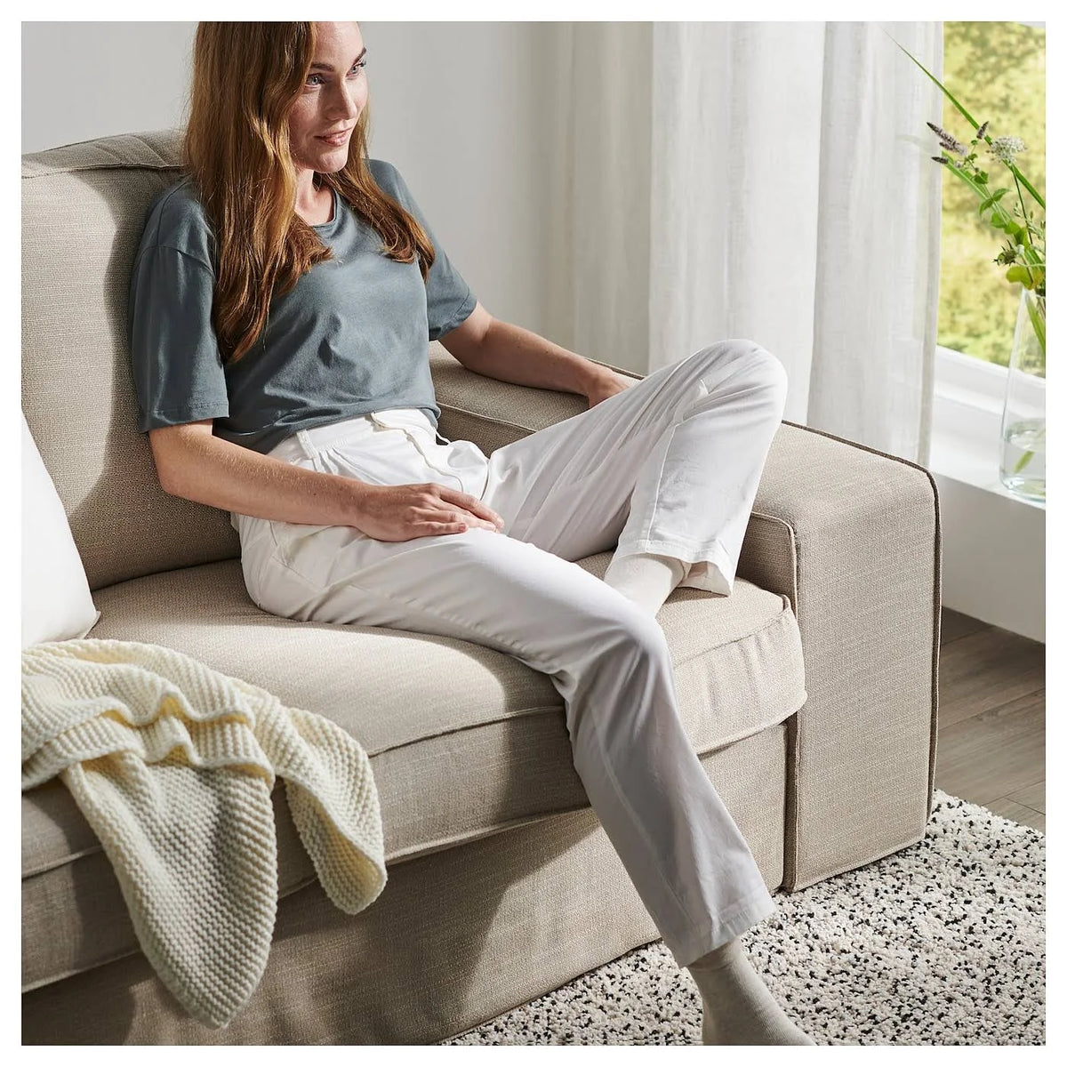 Beige Sofa with Chaise W9135