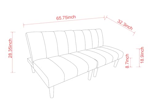 Blue Corduroy Convertible Futon Sofa Bed with Wooden Legs Q117744