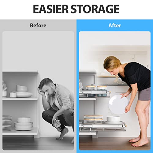 Extendable Slide Out Cabinet Organizer Pull Out Pantry Shelves Drawers Under Sink Sliding Basket, Adjusted Width 16.1"-26.3", 2 Pack O4204
