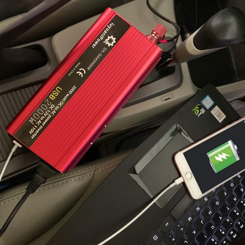 1200W DC to AC 12V to 110V Car Power Inverter with 3.1A USB and Battery Clips N408