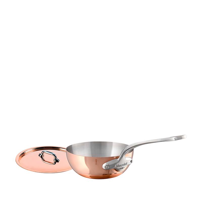 Copper Curved Splayed Saute Pan with Lid, 1.1-Quart C52928