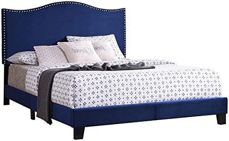 Blue Velvet King Size Upholstered Panel Bed U38041