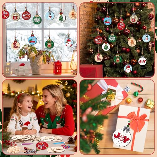12 Styles Unfinished Wooden Christmas Ornaments Kit with Paint Pens C49307