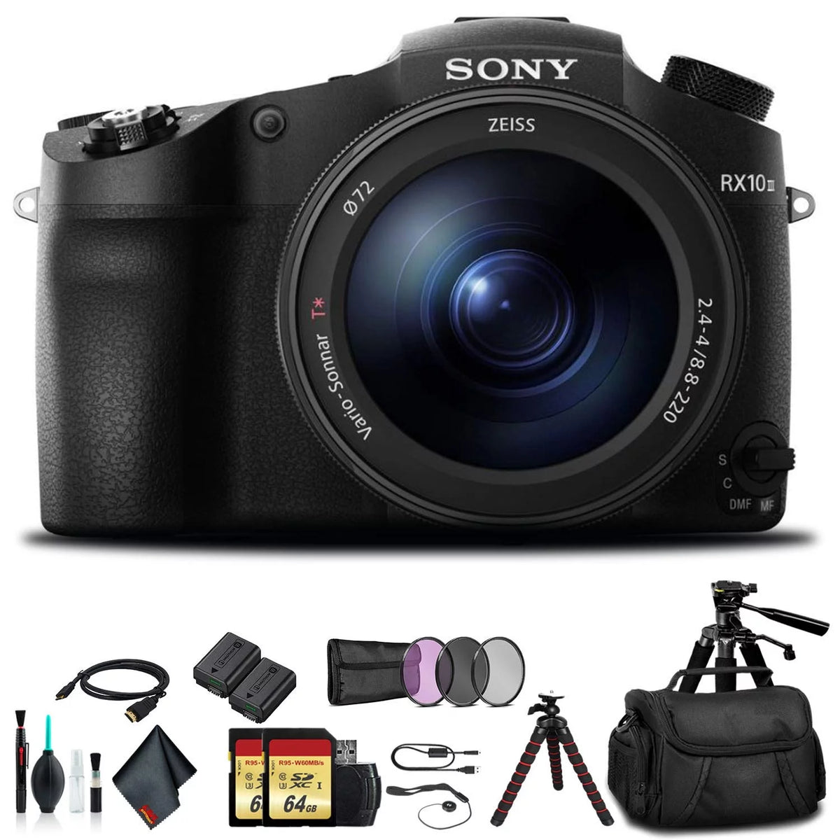 Sony Cyber-Shot Camera with Soft Bag, Tripod, Additional Battery, 64GB Memory Card, Card Reader K694