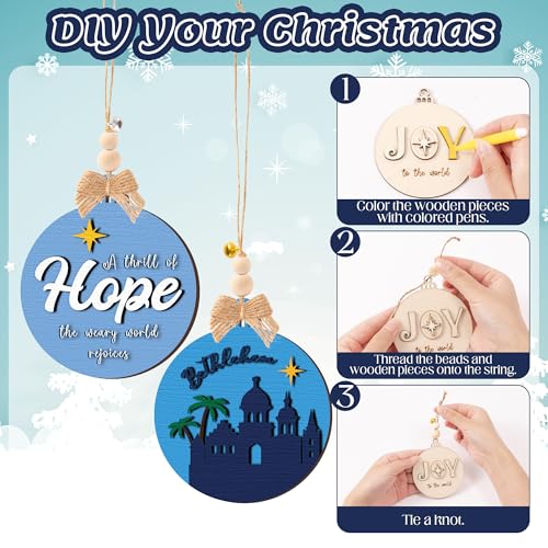 12 Styles Unfinished Wooden Christmas Ornaments Kit with Paint Pens C49307